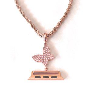 EMJ Apple Watch Rose Gold Pink Butterfly Pendant Chain Necklace 42/44/45 mm